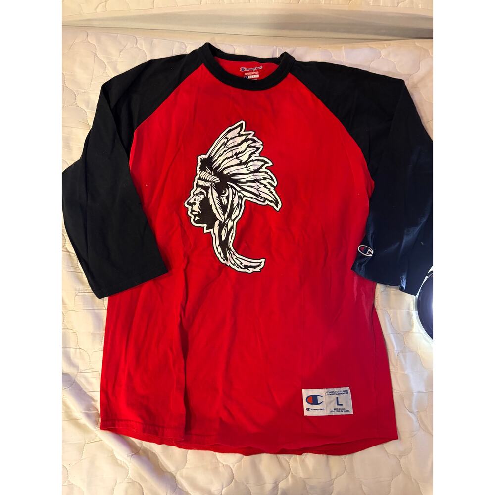 Champion Men's Red 3/4 Sleeve T-Shirt Native American Headdress L